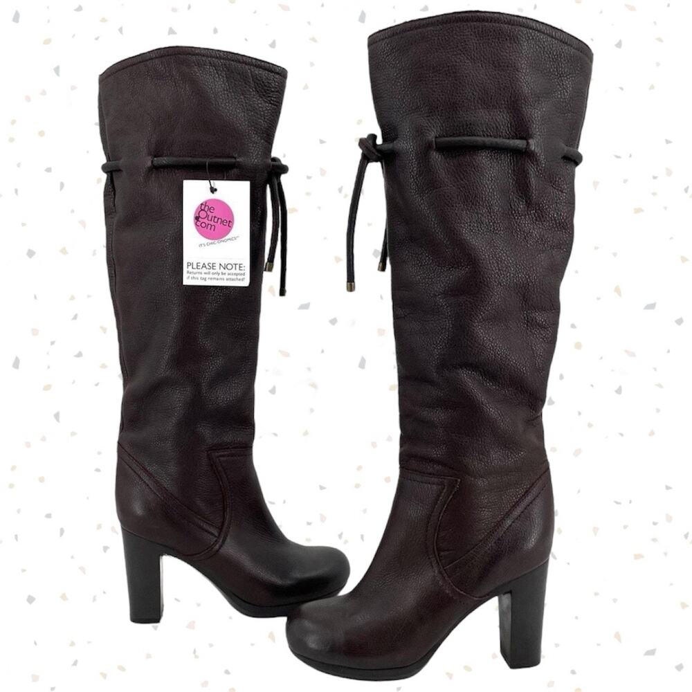 See By Chloe Tall Leather Boots Chocolate Brown Wool Lined High Heeled Size 37.5